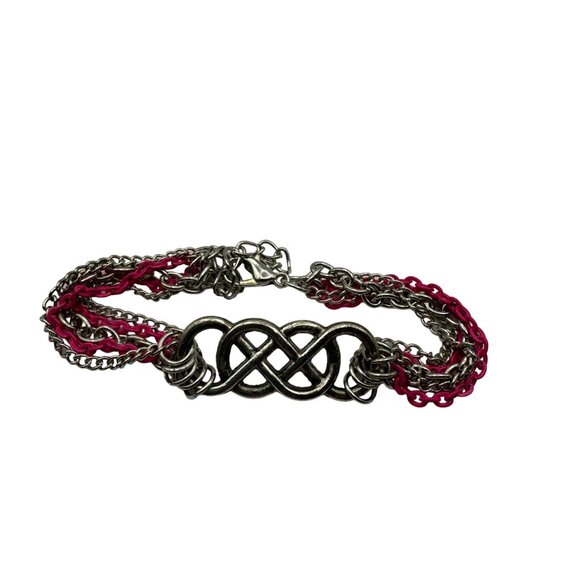 Infinity Knot Charm Bracelet With Silver & Pink Chains Adjustable Length - Picture 5 of 6